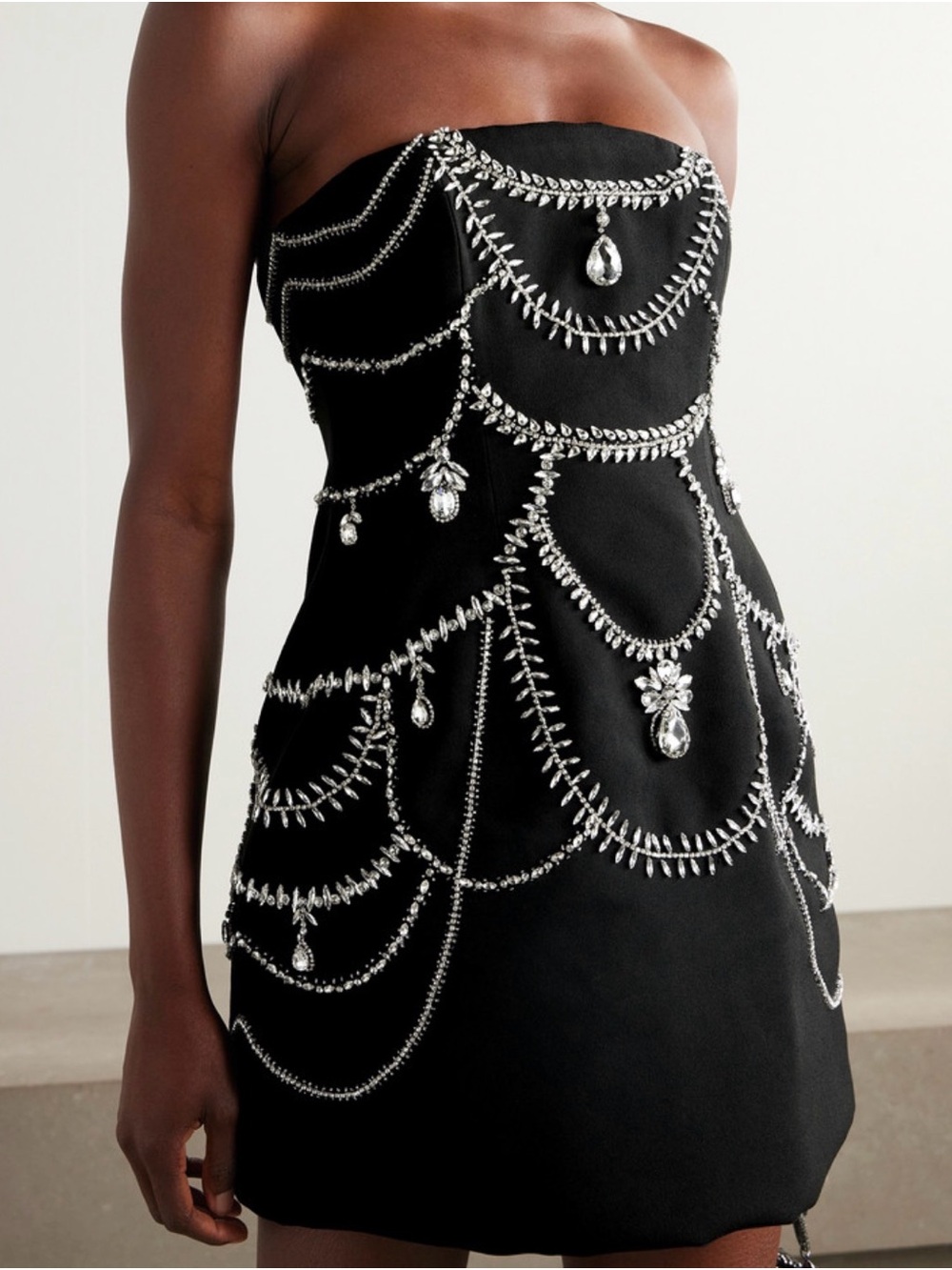 Strapless Black Jeweled Mini Dress
